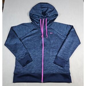 Under Armour Coldgear Womens Heather Blue Zip Front Hooded Jacket Size Large